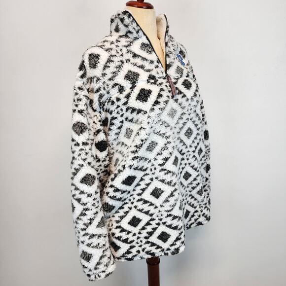 North Carolina Tar Heels 1/4 Zip Sherpa Jacket Size L Gray Relaxed Aztec Print - Picture 2 of 12